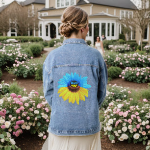 Ukraine Wasserfarbe Sonnenblume blau gelbe Flagge Jeansjacke