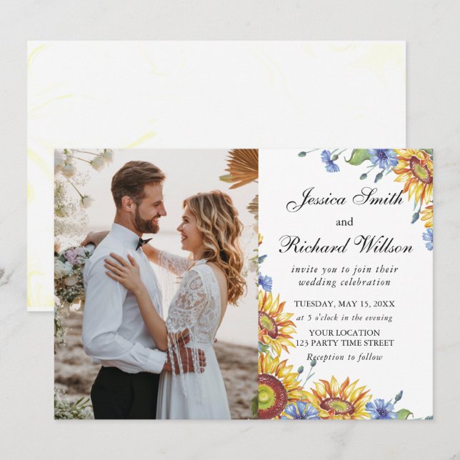 Ukraine Watercolor Mariage PHOTO Invitation (Devant / Derrière)