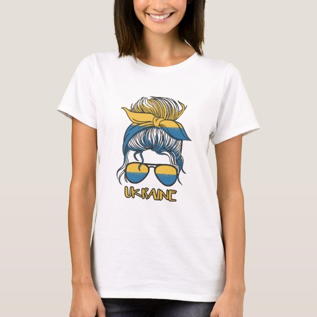 Ukraine Weiblich Blauer und Gelber T - Shirt (Vorderseite)