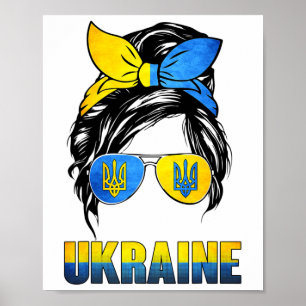 Ukraine zerzauster Pferdeschwanz trägt Ukraine-Fla Poster
