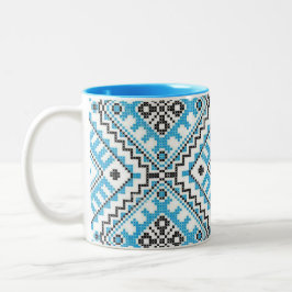 Ukrainer Vyshyvanka blaue geometrische Zweifarbige Tasse