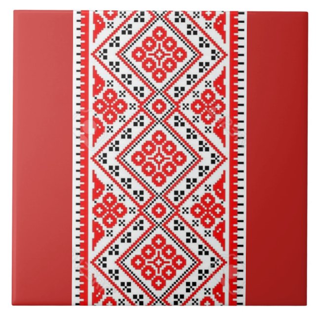 Ukrainer Vyshyvanka Rot-Stickerei Fliese (Vorderseite)
