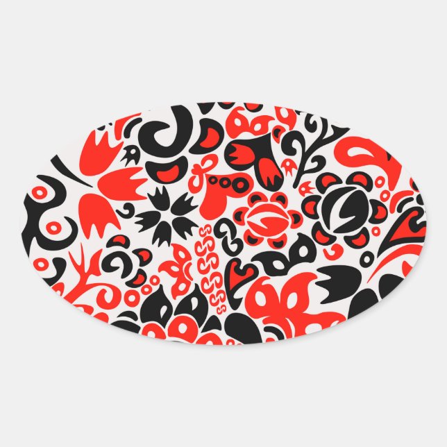 Ukrainian ethnic folk art floral pattern absrtact  ovaler aufkleber (Vorderseite)