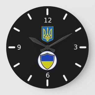 Ukrainian flag-coat arms große wanduhr