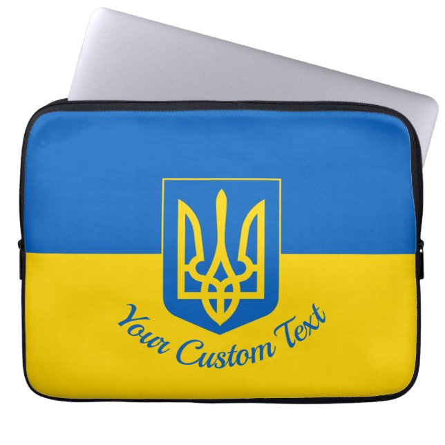 Ukrainian flag with coat of arms and custom text laptopschutzhülle (Vorderseite)