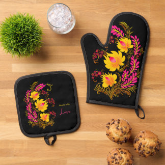Ukrainian Floral Folk Art  Ofenhandschuh & Topflappen-Set