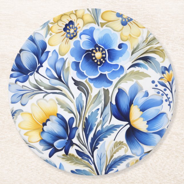 Ukrainian folk art pattern runder pappuntersetzer (Vorderseite)