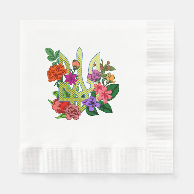 Ukrainian heraldry trident tryzub blooming flowers serviette (Vorderseite)