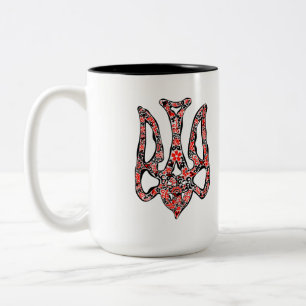 Ukrainian national emblem trident tryzub stylized zweifarbige tasse