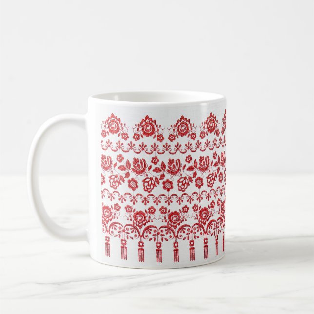 Ukrainian traditional vushuvanka folk pattern red kaffeetasse (Links)