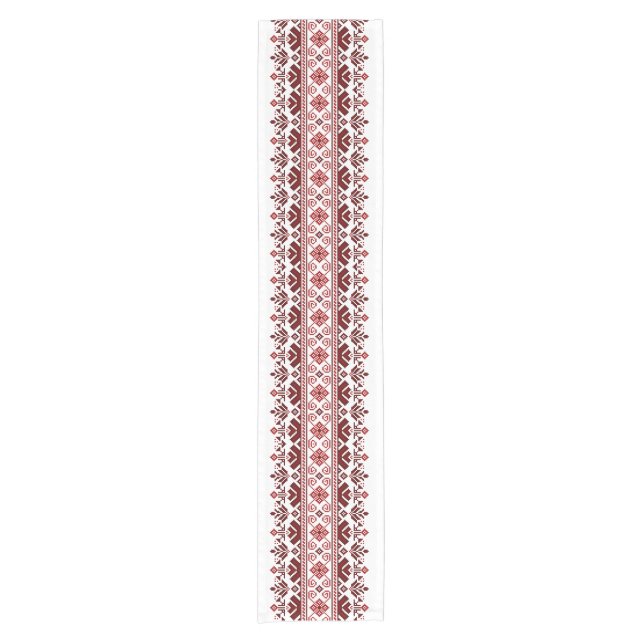 Ukrainian traditional vushuvanka folk pattern red kurzer tischläufer (Vorderseite)