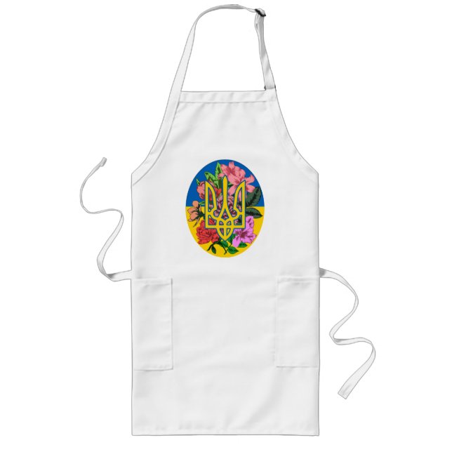 Ukrainian trident and flag of Ukraine with flowers Lange Schürze (Vorne)