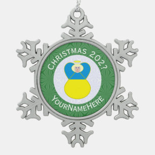 Ukrainianischer Engel Weihnachtsflagge Personalisi Schneeflocken Zinn-Ornament