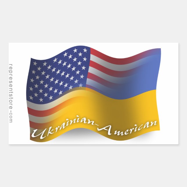 ukrainisch-amerikanische Wave-Fahne Rechteckiger Aufkleber (Vorderseite)