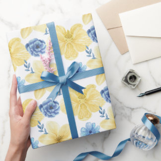 Ukrainisch blaues/gelbes Blumenmuster. Ukraine Geschenkpapier