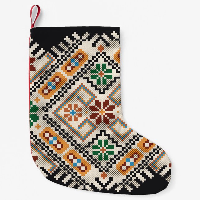 Ukrainisch Cross-Stitch: Ethnisch handgefertigte M Kleiner Weihnachtsstrumpf (Vorderseite)