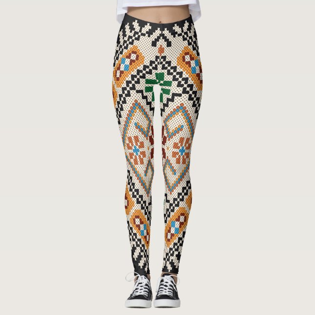 Ukrainisch Cross-Stitch: Ethnisch handgefertigte M Leggings (Vorderseite)