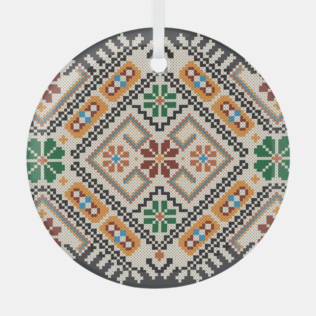 Ukrainisch Cross-Stitch: Ethnisch handgefertigte M Ornament Aus Glas (Vorderseite)