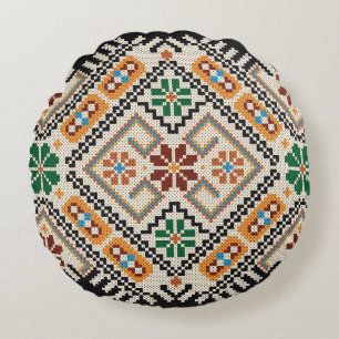 Ukrainisch Cross-Stitch: Ethnisch handgefertigte M Rundes Kissen