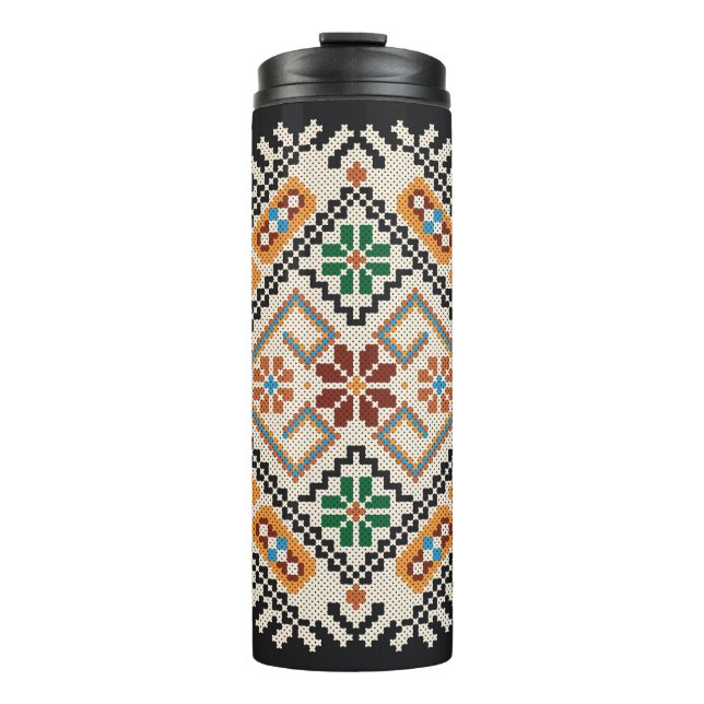 Ukrainisch Cross-Stitch: Ethnisch handgefertigte M Thermosbecher (Vorderseite)