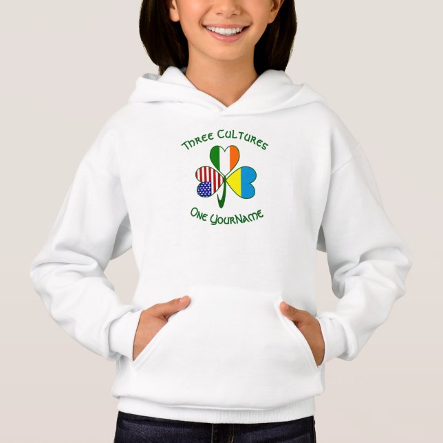 Ukrainisch Irisch USA Flaggen Kleeblatt Personalis Hoodie (Vorderseite)