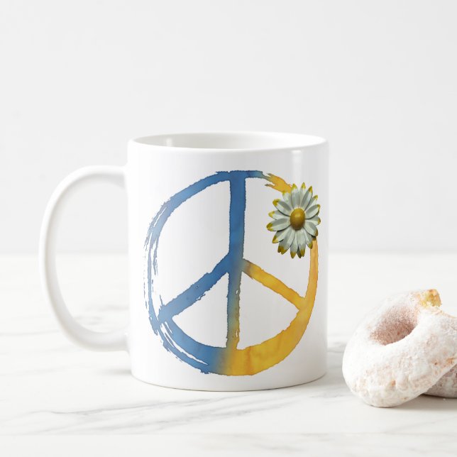 Ukrainisch - PEACE Symbol Signieren Daisy Ukraine  Kaffeetasse (Mit Donut)