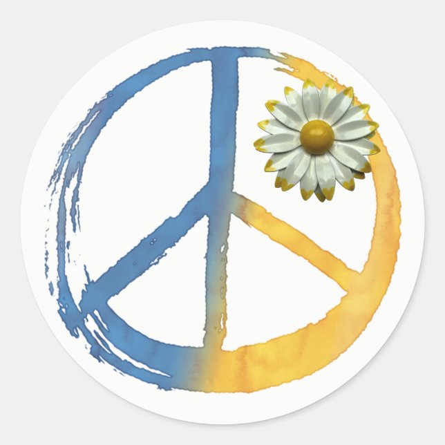 Ukrainisch - PEACE Symbol Signieren Daisy Ukraine  Runder Aufkleber (Vorderseite)
