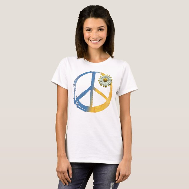 Ukrainisch - PEACE Symbol Signieren Daisy Ukraine  T-Shirt (Vorne ganz)