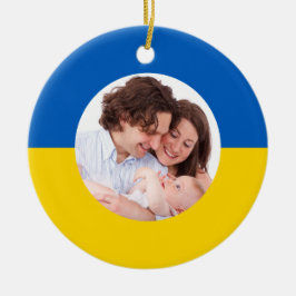 Ukrainische Flagge Blau und Gelb Weihnachts-Foto Keramikornament