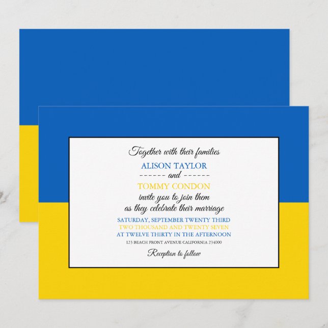 Ukrainische Flagge, Flagge der Ukraine Hochzeit Einladung (Vorne/Hinten)