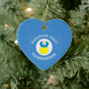 Ukrainische Flagge Hanukkah Engel Name Jahr Herz Keramik Ornament