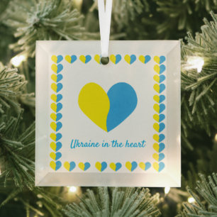 Ukrainische Flagge im Herzen einfaches Design Ornament Aus Glas