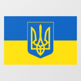 Ukrainische Flagge mit dem Dreizack-Wappen. Fensteraufkleber