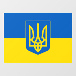 Ukrainische Flagge mit dem Dreizack-Wappen. Fensteraufkleber