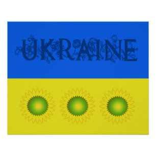 Ukrainische Flagge mit Sonnenblumen Poster