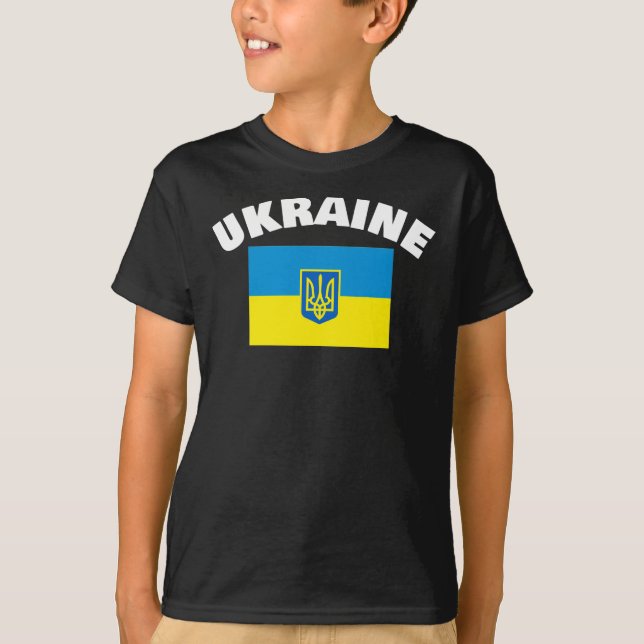 Ukrainische Flagge mit Trinent T-Shirt (Vorderseite)