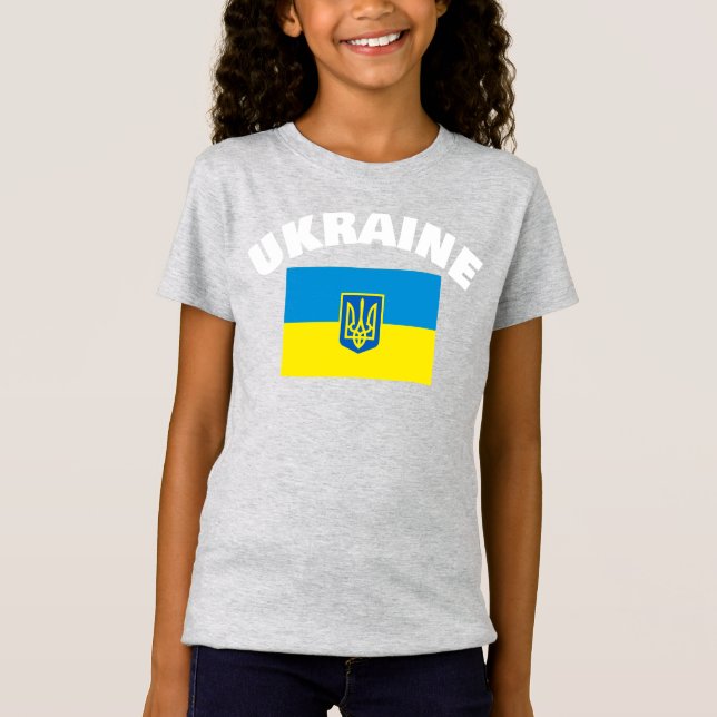 Ukrainische Flagge mit Tryzub-Schild T-Shirt (Vorderseite)