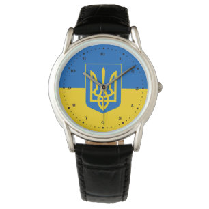 Ukrainische Flagge mit Wappen Armbanduhr