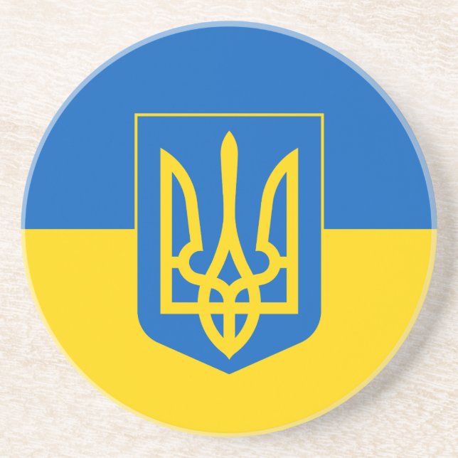 Ukrainische Flagge mit Wappen Getränkeuntersetzer (Vorne)