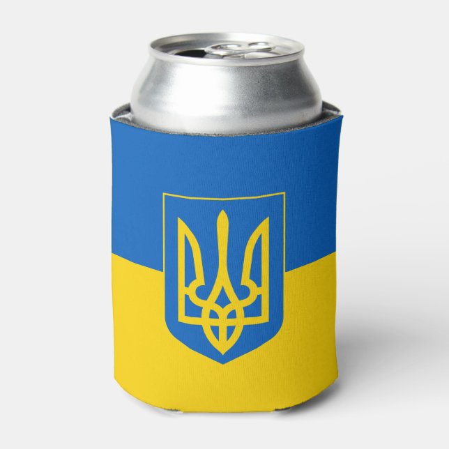 Ukrainische Flagge mit Wappen kann kühler werden Dosenkühler (Kanne Vorderseite)