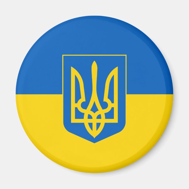 Ukrainische Flagge mit Wappen Magnet (Vorne)