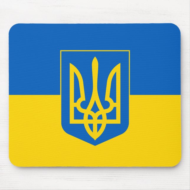 Ukrainische Flagge mit Wappen Mousepad (Vorne)