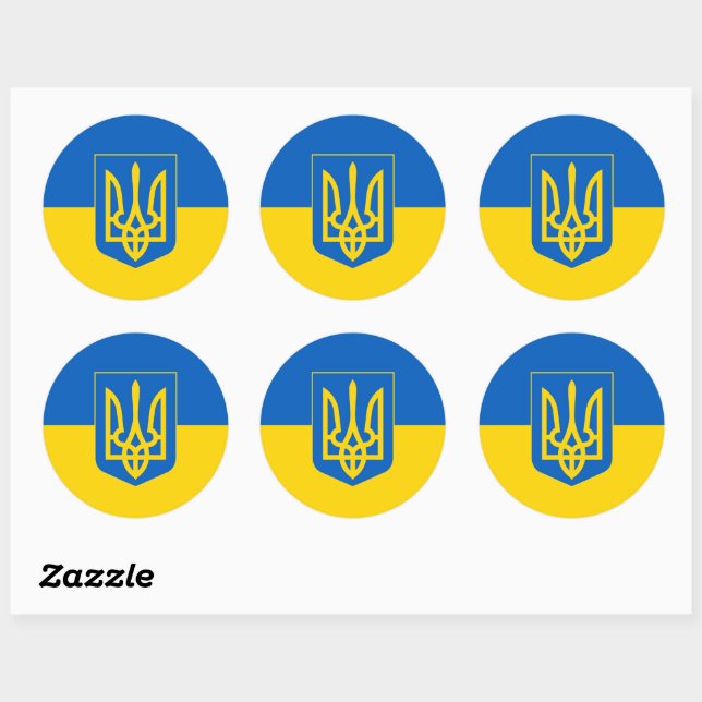 Ukrainische Flagge mit Wappen Runder Aufkleber (Blatt)