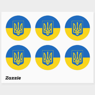 Ukrainische Flagge mit Wappen Runder Aufkleber