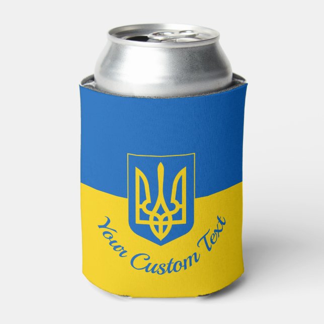 Ukrainische Flagge mit Wappen und benutzerdefinier Dosenkühler (Kanne Vorderseite)