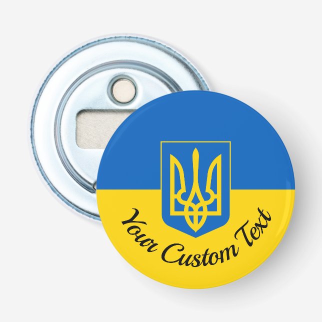 Ukrainische Flagge mit Wappen und benutzerdefinier Flaschenöffner (Vorderseite)