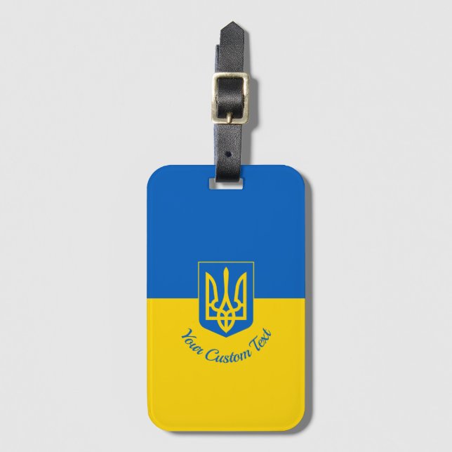 Ukrainische Flagge mit Wappen und benutzerdefinier Gepäckanhänger (Vorderseite Vertikal)