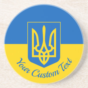 Ukrainische Flagge mit Wappen und benutzerdefinier Getränkeuntersetzer