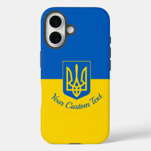 Ukrainische Flagge mit Wappen und benutzerdefinier iPhone 16 Hülle