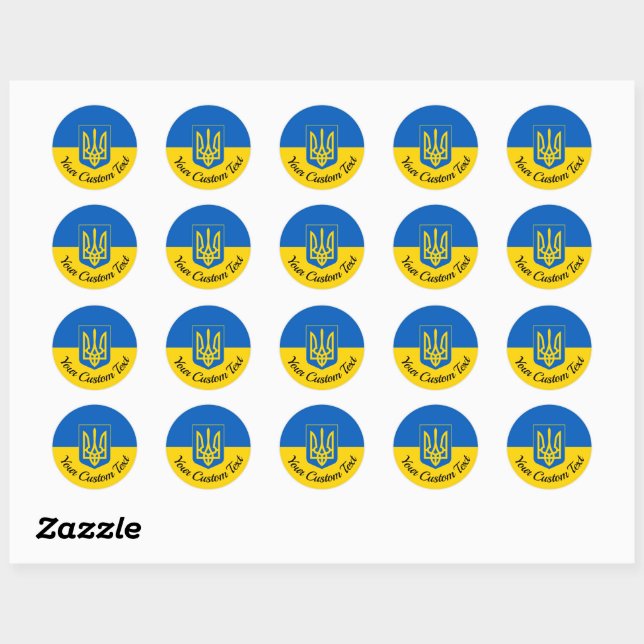 Ukrainische Flagge mit Wappen und benutzerdefinier Runder Aufkleber (Blatt)